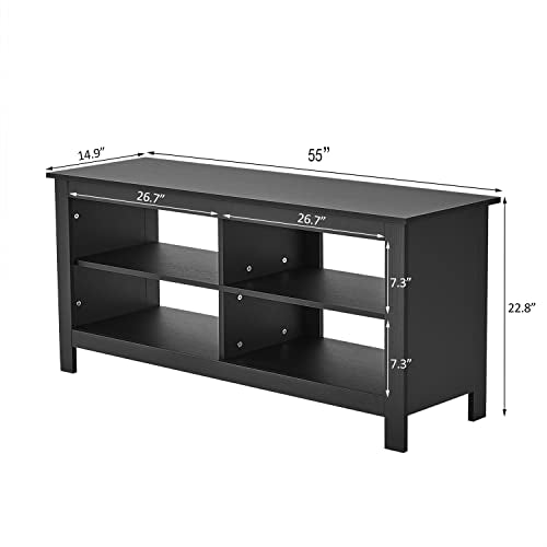 Modern TV Stand with 4 Open Shelves 55inch Entertainment Center for TVs up to 65inch Medial TV Console Table Cabinet for Living Room (Black)