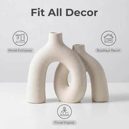 Modern Nordic Boho Vase Set - Elegant Beige Matte Ceramic Vase for Living Room, Bookshelf, Mantel, Entryway Table & Console Decor | Home Decor Shelf Decorations Easter Gift