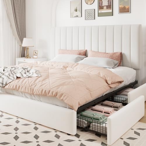 King Size Storage Bed Frame, Vertical Channel Tufted Adjustable Headboard, view 2