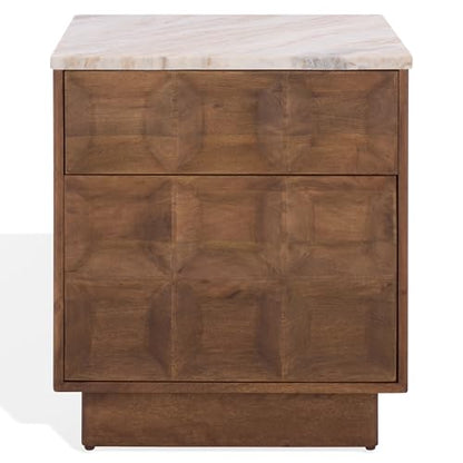 SAFAVIEH Couture Collection - Paxter Walnut & White Marble Top 2-Drawer Nightstand, Modern Storage Bedside Table, Fully Assembled (SFV9758A)