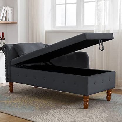 LUMISOL Modern Velvet Chaise Lounge with Storage, view 2