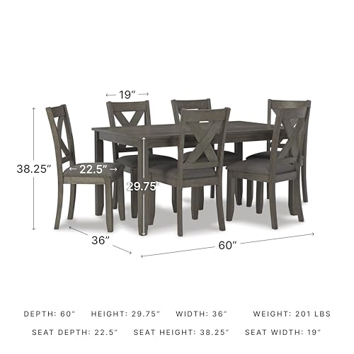 Signature Design by Ashley Caitbrook Rustic 7-Piece Dining Set – Rectangular Table with 6 X-Back Upholstered Chairs, Gray