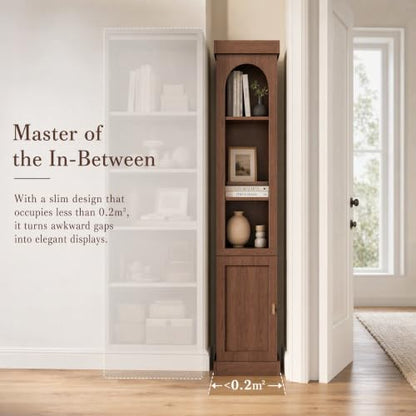 Walnut 5-tier narrow bookshelf with adjustable shelves, view 4