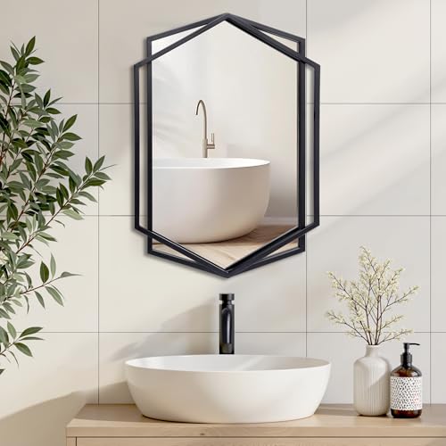 LuxenHome 31.8"X22" Wall Mirror | Black Metal Frame Vanity Mirrors for Bedroom, Entryway, Living Room Decor