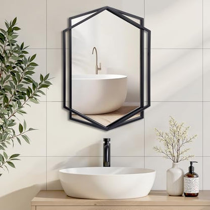 LuxenHome 31.8"X22" Wall Mirror | Black Metal Frame Vanity Mirrors for Bedroom, Entryway, Living Room Decor