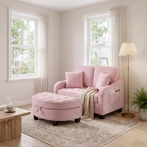 Chenille Tufted Loveseat Sofa and Ottoman Set, view 6