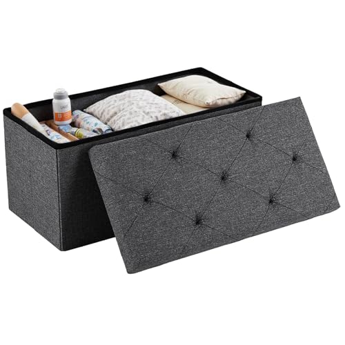 30in Foldable Storage Ottoman Bench, End of Bed Foot Rest Stools Ottoman Storage Chest with Padded Seat for Bedroom, Living Room, Holds up to 660 lb, Modern Grey
