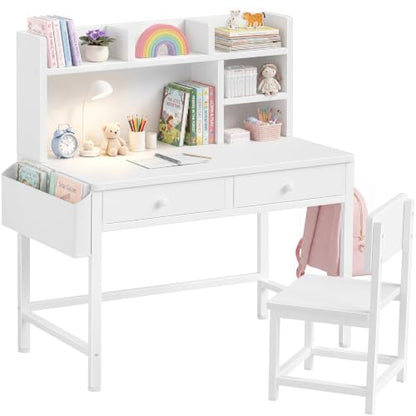 White Kids Desk with Hutch for Kids Desk and Chair Set 10-12 Year Old, view 2