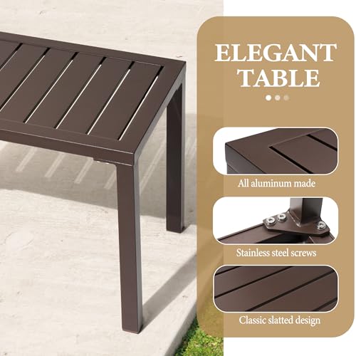 Outdoor Side Table,Aluminum Rectangular Side/End Table, Small Patio Coffee Bistro Table for Outdoor Indoor (Brown)