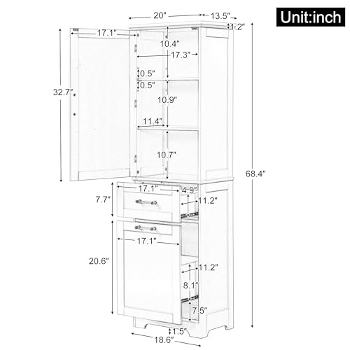 68 Inch Bathroom Storage Cabinet with Adjustable Shelf, Black | Black MDF, bathroom or office, painted finish, adjustable shelf, enclosed cabinet, anti-tip hardware, 68.4 in H
