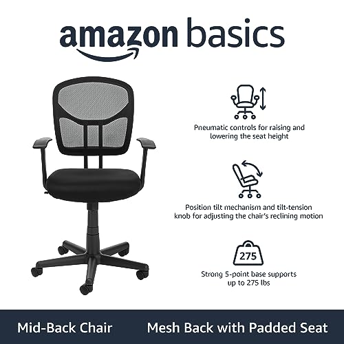 Breathable Mesh Mid-Back Office Desk Chair with Armrests, Lumbar Support, view 5