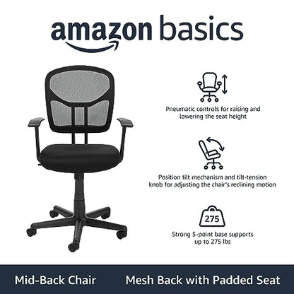 Breathable Mesh Mid-Back Office Desk Chair with Armrests, Lumbar Support, view 5