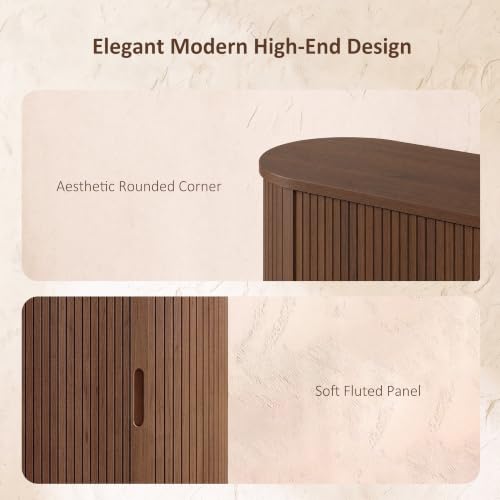 71" Fluted Sideboard Buffet Cabinet with Sliding Doors, Walnut, view 5