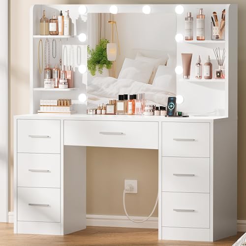 Large Vanity Desk with LED Lighted Mirror & Power Outlet, view 4