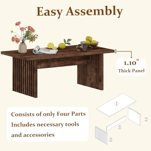 Coffee Table for Living Room, 43Inch Farmhouse Wood Center Table, Rectangle Mid-Century Living Room Tables, Unique Fluted Panel Coffee Tables (Rustic Oak)
