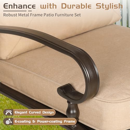 5-Piece Outdoor Metal Furniture Sets Patio Conversation Set Wrought Iron Glider, 2 Single Chairs, Loveseat and Coffee Table, Brown
