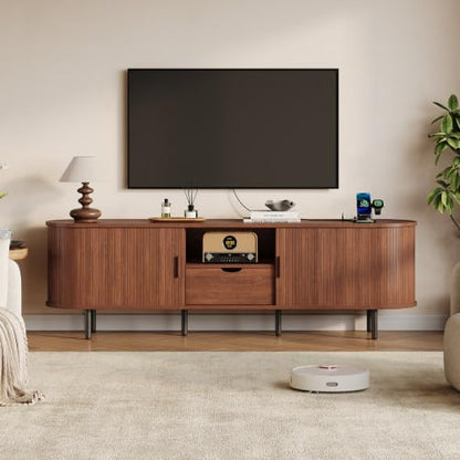 TV Stand with Power Outlet, Fluted Wood, view 4