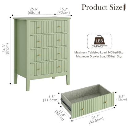 Night Stand, Fluted 4 Drawer Wide Farmhouse Nightstand with Gold Handle, view 3