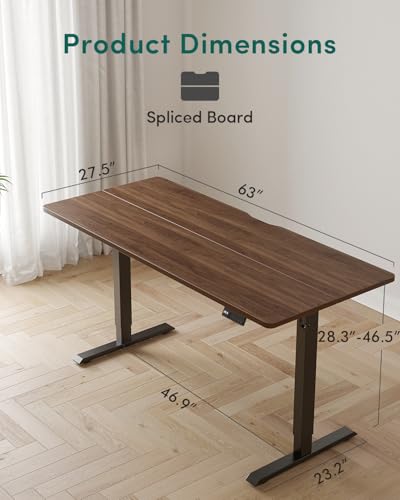 63x28 Large Electric Standing Desk, 28" Deep Desktop, Black Walnut, view 4