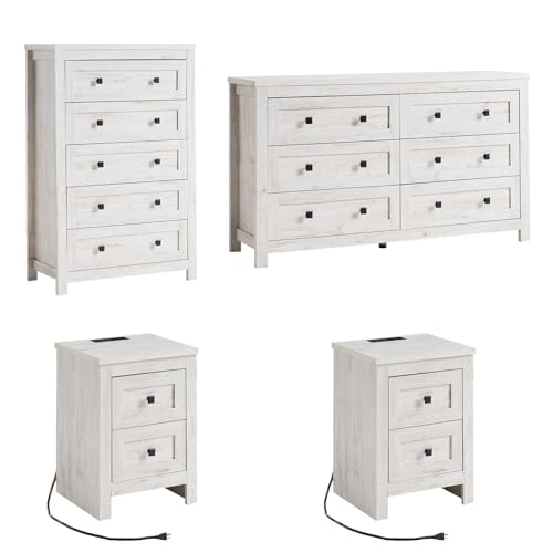 4 Pieces Farmhouse Bedroom Set, 1 X Wood Rustic 6 Drawer Storage Dresser, view 2