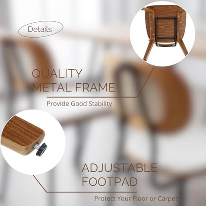 Mid-Century Dining Chairs Set of 6, PU Leather Kitchen Chairs with Rattan Backrest Wooden Legs Armless Design for Dining Room Living Room, Beige