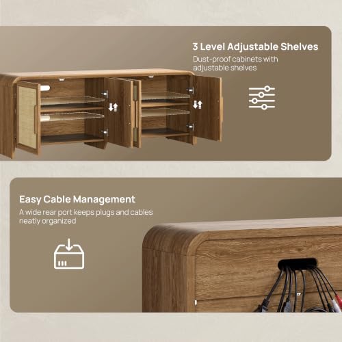 65'' Rattan TV Stand with Storage for 75" TV, view 4