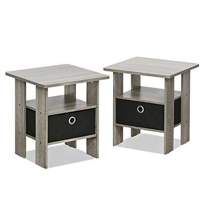 Furinno Basic 3-Tier Bookcase Storage Shelves and End Table Set, French Oak Grey