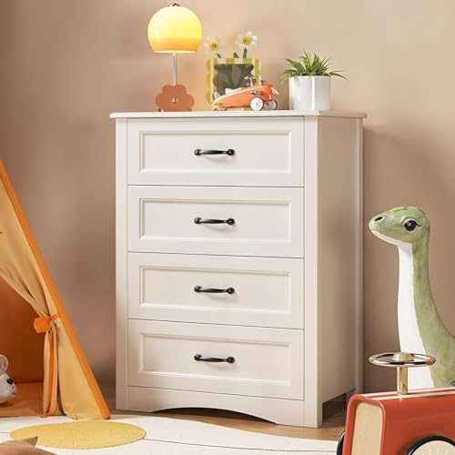 4 Drawer Dresser for Bedroom, Wood Storage Chest, White, view 2