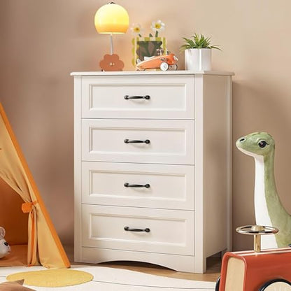 4 Drawer Dresser for Bedroom, Wood Storage Chest, White, view 2