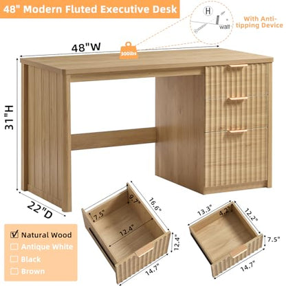 Office Desk 48" with 3 Drawers Storage File Cabinet, view 3