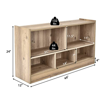 5 Cube Bookcase, 2 Tier Wooden Storage Open Bookshelf, Multipurpose Display Storage Cabinet for Living Room, Bedroom, Hallway, Kid's Playroom, Reading Nook (Natural)