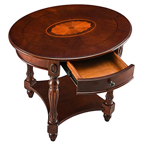 Solid Wood End Table with Drawer, Oval Sofa Side Table, Storage Shelf, Living Room Corner Table, Nightstand, 24”H Cherry Walnut CJZ1533WD-DR