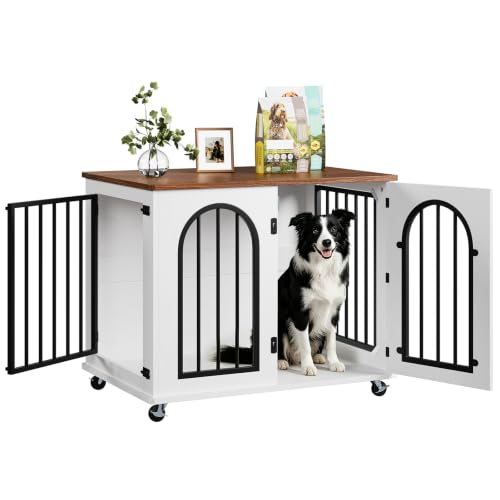 Dog Crate Furniture with Wheels - 31.5” Wooden Indoor Dog Kennel, view 2