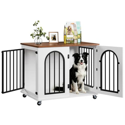 Dog Crate Furniture with Wheels - 31.5” Wooden Indoor Dog Kennel, view 2