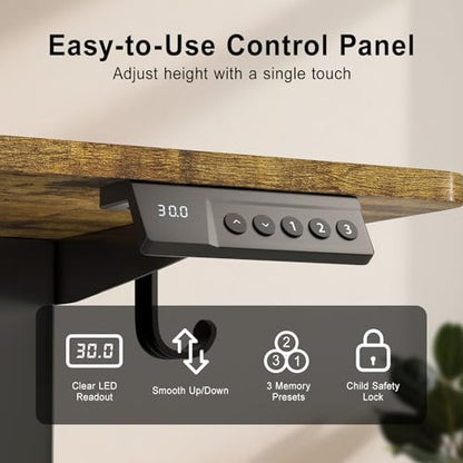 Adjustable Standing Desk, 48x24 Inch Electric Desk with 3 Memory Presets & Child Lock, Ultra-Quiet Motor, T-Leg Steel Frame, Adjustable Feet, for Programmer Workstation,Dark Walnut