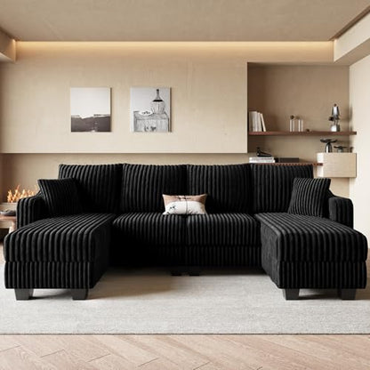 U Shaped Couch with Reversible Chaises Sectional Couches for Living Room Sectional Couch with Ottomans Corduroy (Black, U Shaped)