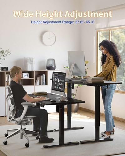 Electric Standing Desk, 63 x 24 Inches Stand Up Desk with Splice Board, Adjustable Height Desk, Computer Desk for Home Office, Black Frame/Black Top