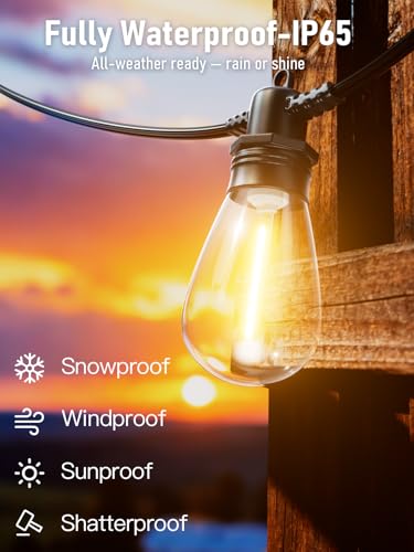 60FT LED Outdoor String Lights with 16+1 Edison Shatterproof IP65 Waterproof, view 5