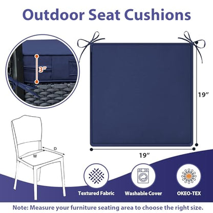 Outdoor Chair Cushions Set of 4 -Waterproof Outdoor Seat Cushions for Patio Furniture, Patio Chair Cushion with Handle and Ties, Square Out Door Chair Pads,19" x 19" x 3", Navy Blue