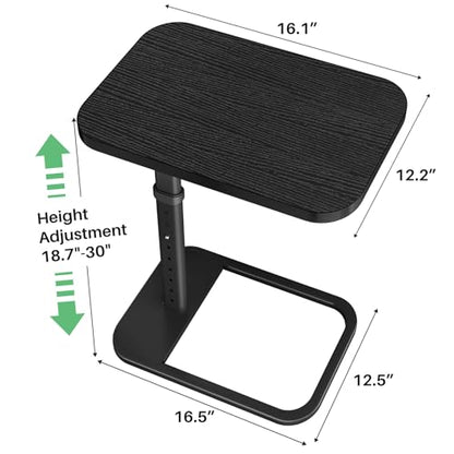 TV Tray Table, Adjustable Height & Rounded Metal Corners, Snack Table for Couch, Sofa, Bed, Chair, Living Room, C Shaped End Side Table for Eating, Dinner or Laptop, Small Spaces, Black