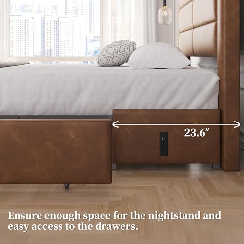 Queen Upholstered Bed Frame with Storage & Charging, view 6