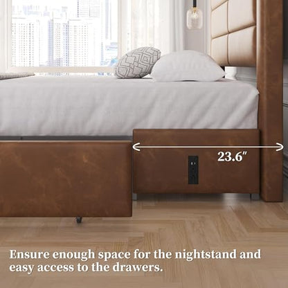 Queen Upholstered Bed Frame with Storage & Charging, view 6