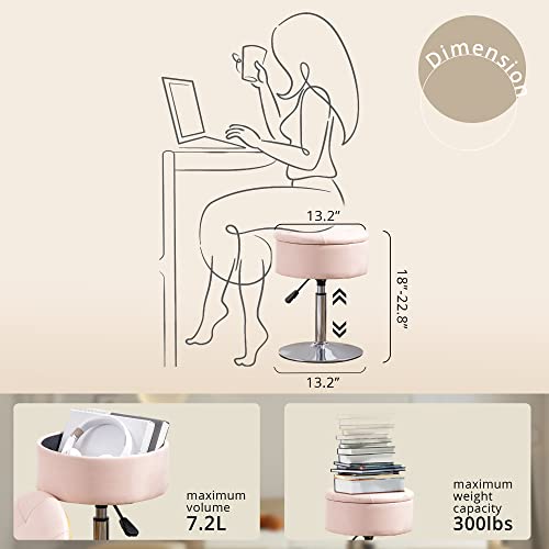 360°Swivel Vanity Stool Chair for Makeup Room, Height Adjustable Stool for Vanity with Storage, Small Pink Faux Leather for Bathroom, Living Room