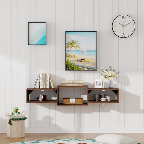 43" Floating TV Stand, Wood Entertainment Center with Big Storage, view 3