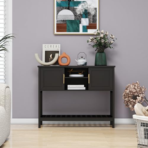 Entryway Table, Console Table, Sofa Table with 2-Door and Shelf, Black | Entryway Cabinet and Sideboard Cabinet with Large Storage Space for Daily Use in Hallway, Foyer, Living Room