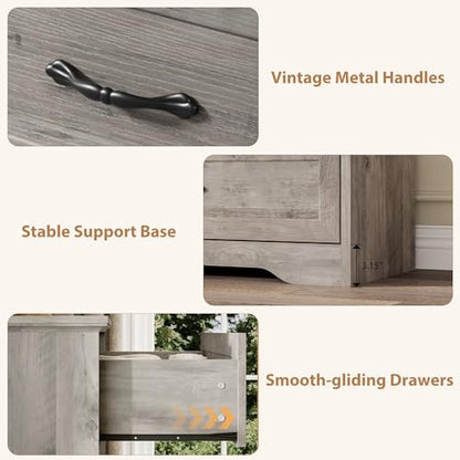 Farmhouse Wood 47.2" Wide 6 Drawer Dresser for Bedroom, Grey, view 6