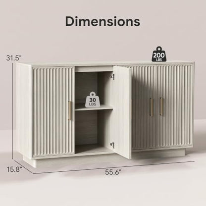 55" Fluted Buffet Cabinet with Storage, Modern Credenza, Greige, view 3