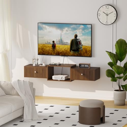 43" Floating TV Stand, Wood Entertainment Center with Big Storage, view 8