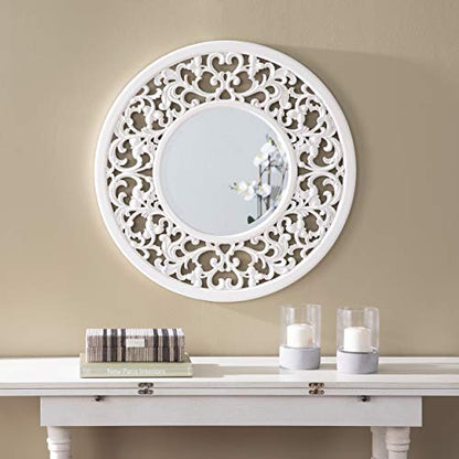 Kinior Decorative Wall Mirror - Transitional Design, White Finish - Fully Assembled - Ideal for Bathroom, Entryway (WS1092317)