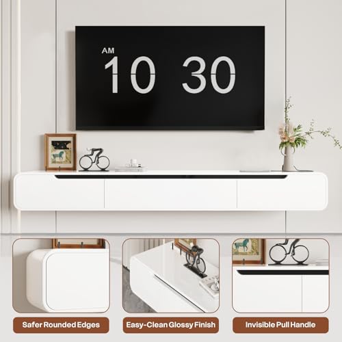Fully-Assembled Floating TV Stand, 71" Wall Mounted TV Stand with Power Outlet, view 8